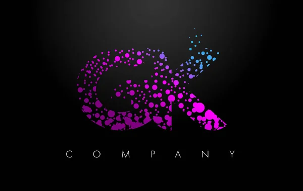 Logotipo de letra GK G K com partículas roxas e bolhas — Vetor de Stock
