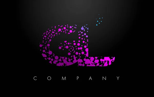 GL G L Letter Logo with Purple Particles and Bubble Dots — Stock Vector