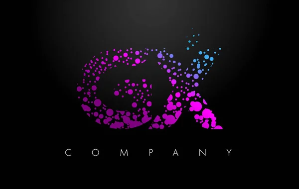Logo lettre GX G X avec particules violettes et points bulles — Image vectorielle
