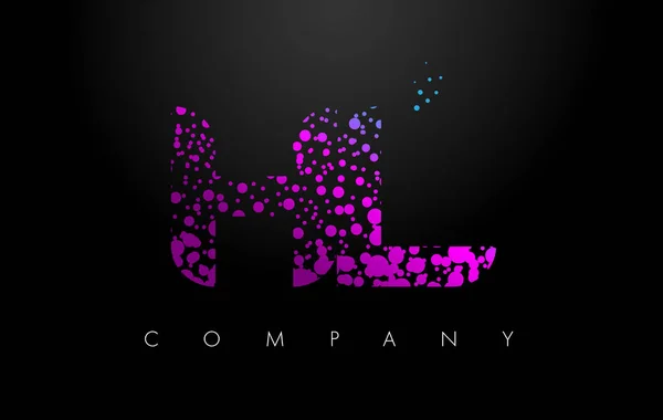 HL H L Letter Logo with Purple Particles and Bubble Dots — Stock Vector