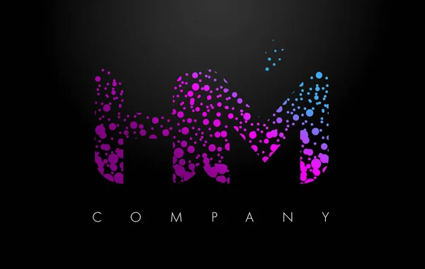 紫色の粒とバブル ドット hm H M 文字ロゴ — ストックベクタ