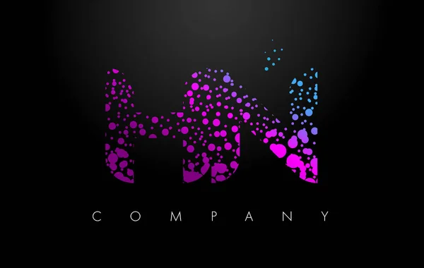 Logotipo de letra HN H N com partículas roxas e pontos bolha — Vetor de Stock