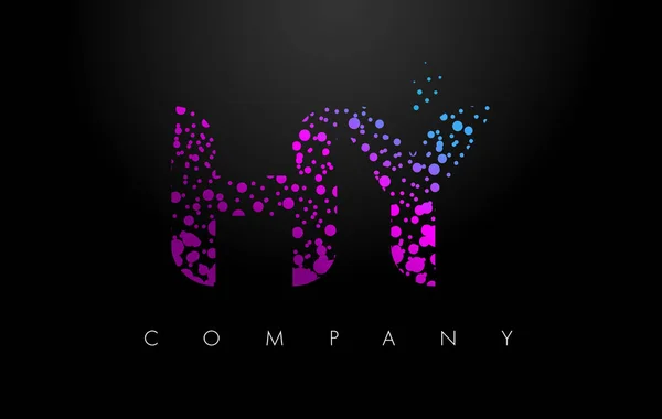 HY H Y Letter Logo with Purple Particles and Bubble Dots — Stock Vector