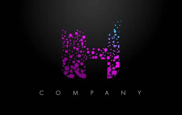 Logotipo de letra IH I H con partículas púrpuras y puntos de burbuja — Vector de stock