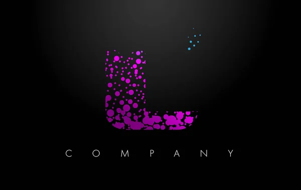 IL I L logotipo da carta com partículas roxas e pontos bolha — Vetor de Stock