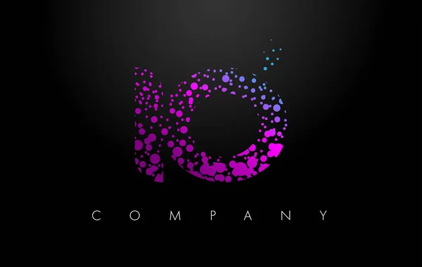 IO I O logotipo da carta com partículas roxas e pontos de bolha — Vetor de Stock