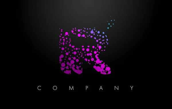 IR I R logotipo da carta com partículas roxas e pontos bolha —  Vetores de Stock