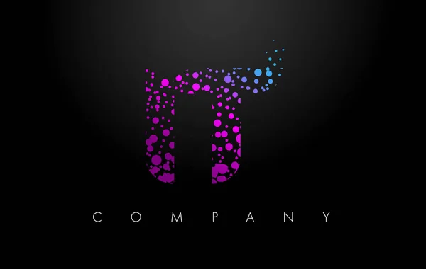 IT I T lettre logo avec des particules violettes et des points à bulles — Image vectorielle