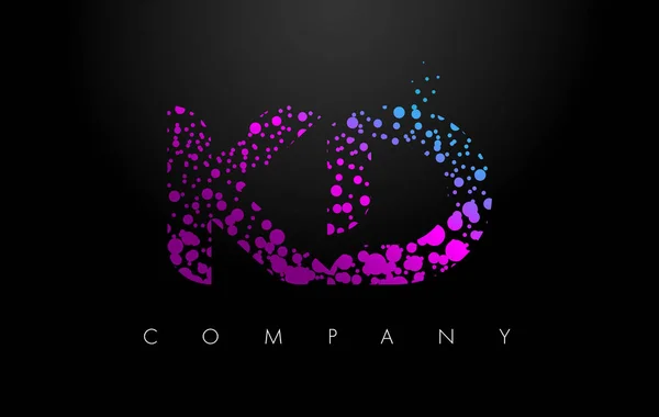 KD K D Letter Logo with Purple Particles and Bubble Dots — Stock Vector