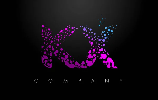 Kx k x Buchstabe Logo mit lila Teilchen und Blasenpunkten — Stockvektor