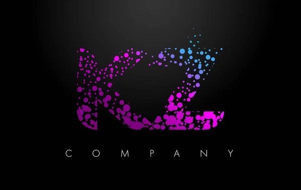 KZ K Z Letter Logo with Purple Particles and Bubble Dots — Stock Vector