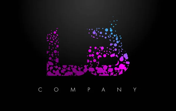 Logotipo de la letra LB L B con partículas púrpuras y puntos de burbuja — Vector de stock