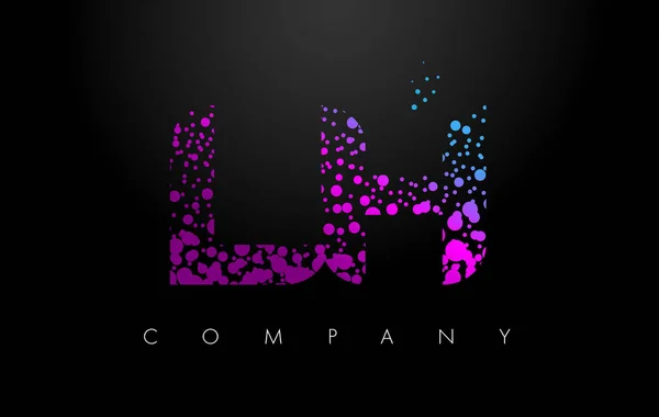 Logotipo de letra LH L H com partículas roxas e pontos de bolha — Vetor de Stock