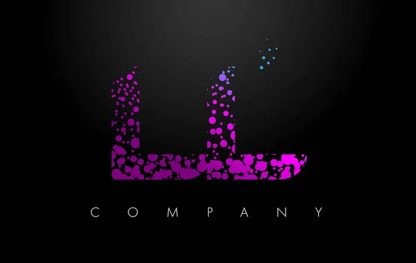 LL L Letter Logo with Purple Particles and Bubble Dots — Stock Vector