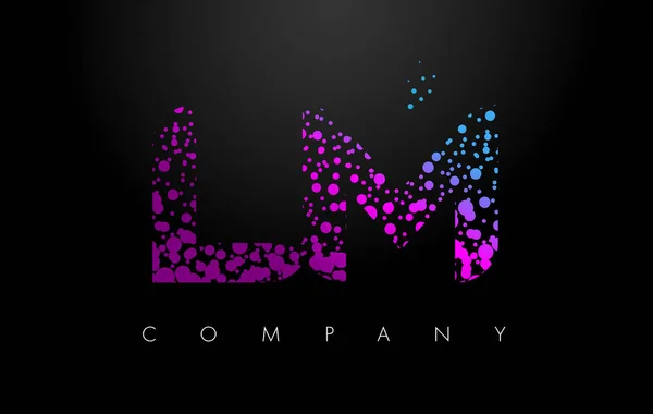 LM L M harfi logolu Purple partikül ve kabarcık noktalar — Stok Vektör