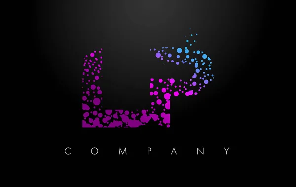 Logotipo de letra LP L P com partículas roxas e bolhas — Vetor de Stock