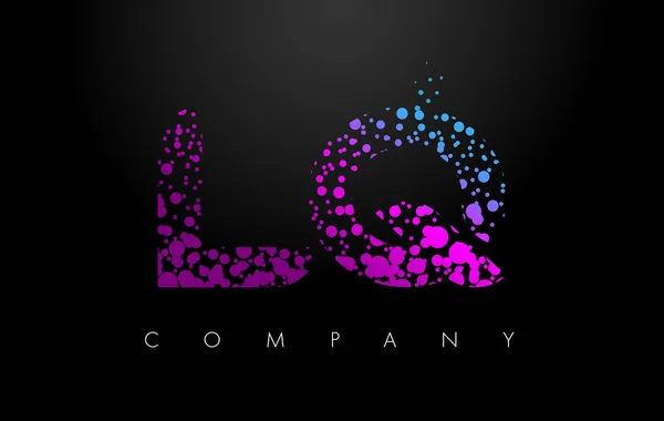 LQ L Q logotipo da carta com partículas roxas e pontos bolha —  Vetores de Stock