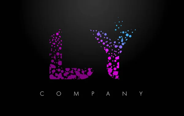 LY L Y letra logotipo com partículas roxas e bolhas pontos — Vetor de Stock