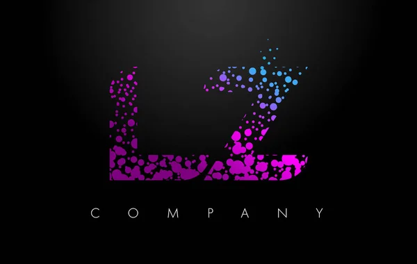 Logo lettre LZ L Z avec particules violettes et points à bulles — Image vectorielle