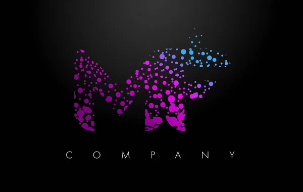 MF M F Letter Logo with Purple Particles and Bubble Dots — Stock Vector