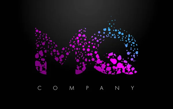 MQ M Q Letter Logo with Purple Particles and Bubble Dots — Stock Vector