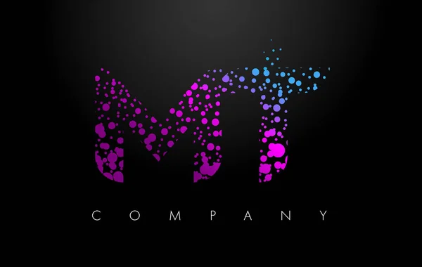 Mt M T 字母标识与紫色小颗粒和气泡点 — 图库矢量图片