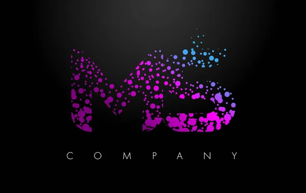 MS M S Lettre logo avec des particules violettes et des points à bulles — Image vectorielle