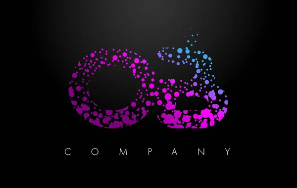 OB O B Letra Logo con Partículas Púrpuras y Puntos de Burbuja — Vector de stock