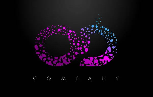 Od O D betű logó lila részecskék és buborék pontok — Stock Vector