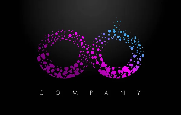 OO O Letter Logo with Purple Particles and Bubble Dots — Stock Vector