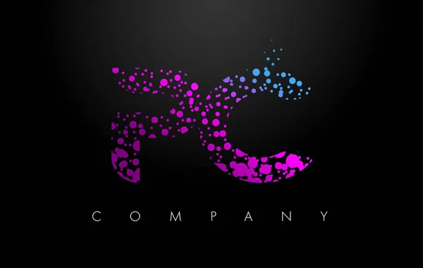 Logotipo da letra do PC P C com partículas roxas e pontos da bolha —  Vetores de Stock