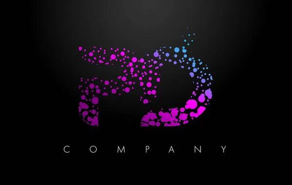 PD P D Letter Logo with Purple Particles and Bubble Dots — Stock Vector