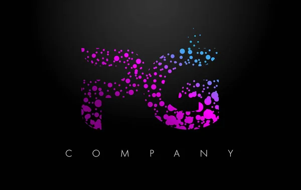 PG P G Letter Logo with Purple Particles and Bubble Dots — Stock Vector