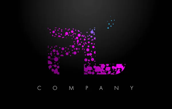 Pl P L brief Logo met paarse deeltjes en Bubble Dots — Stockvector