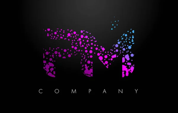 Logotipo de letra PM P L com partículas roxas e pontos bolha — Vetor de Stock
