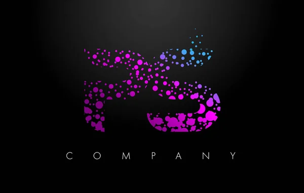 Logotipo de letra PS P S com partículas roxas e pontos de bolha —  Vetores de Stock