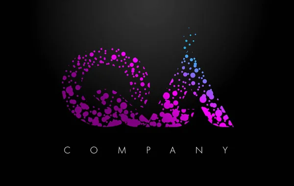 QA Q Un logotipo de la letra con partículas púrpuras y puntos de burbuja — Vector de stock