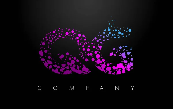 Logotipo de letra QG Q G con partículas púrpuras y puntos de burbuja — Archivo Imágenes Vectoriales