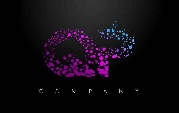 Logotipo de la letra QP Q P con partículas púrpura y puntos de burbuja — Vector de stock