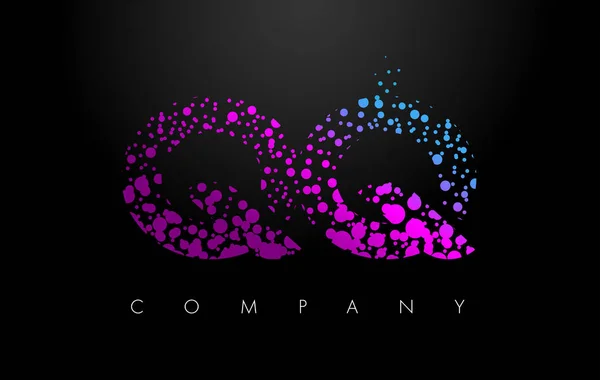 QQ Q Lettre Q Logo avec particules violettes et points bulles — Image vectorielle