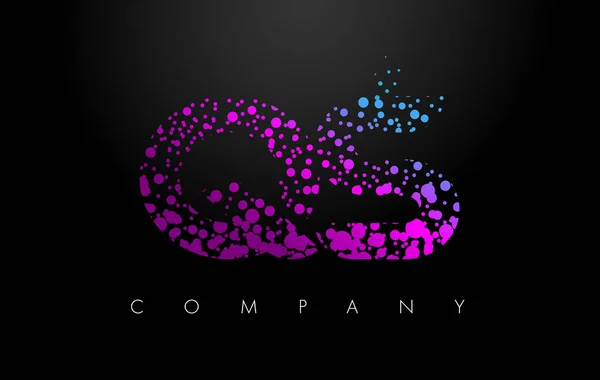 QS Q S Letter Logo com partículas roxas e pontos de bolha —  Vetores de Stock
