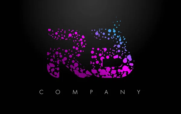 RB R B Letter Logo with Purple Particles and Bubble Dots — Stock Vector