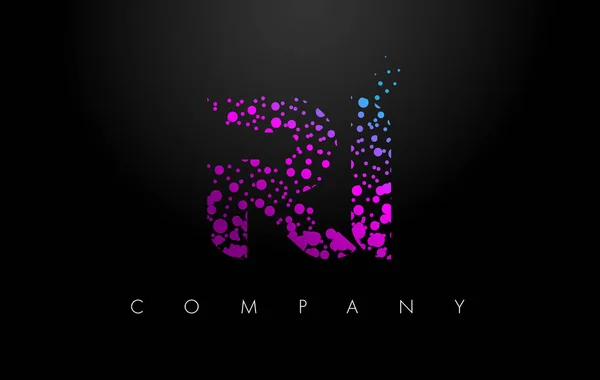 RI R I Logo lettre avec particules violettes et points bulles — Image vectorielle