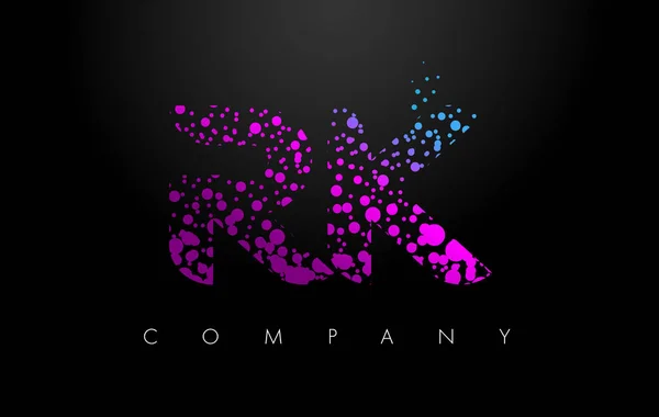 紫色の粒とバブル ドット Rk R K 文字ロゴ — ストックベクタ