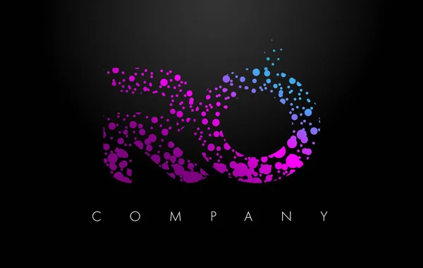 Ro R O brief Logo met paarse deeltjes en Bubble Dots — Stockvector