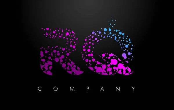 RQ R Q logotipo da carta com partículas roxas e pontos bolha — Vetor de Stock
