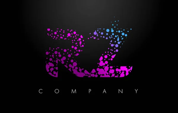 RZ R Z letra logotipo com partículas roxas e pontos bolha — Vetor de Stock