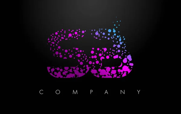 SB S B brief Logo met paarse deeltjes en Bubble Dots — Stockvector