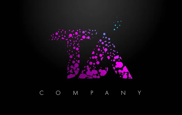 Ta T A brief Logo met paarse deeltjes en Bubble Dots — Stockvector