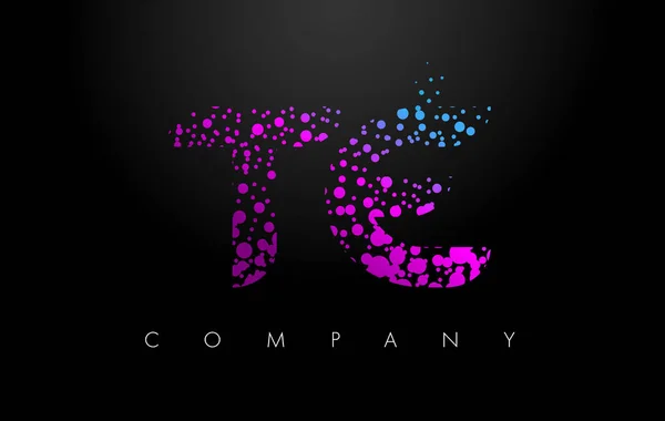 Te T E brief Logo met paarse deeltjes en Bubble Dots — Stockvector